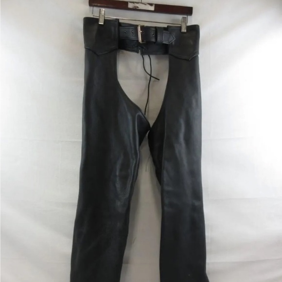 Men’s Fox Creek Black Genuine Leather Chaps M/L - Picture 3 of 11